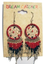 1 PAIR RED DREAM CATCHER EARRINGS W SEED BEADS surgical steel womens EAR... - £5.28 GBP