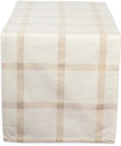 Fabric Indoor Printed Table Runner (14&quot;x72&quot;) Gold Cream Large Plaid Stripes, Dii - £14.23 GBP
