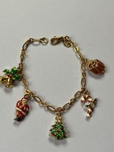 Christopher Radke Marked Goldtone Chain w Enamel Christmas Tree Santa Cl... - £18.57 GBP