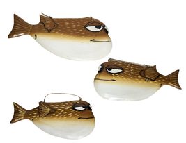WorldBazzar Unique Set of 3 Wall Hanging Piranha Angler PUFFER BLOW FISH Nautica - $45.48