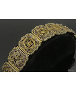 CHINESE 925 Silver - Vintage Antique Floral Filigree Panel Bracelet - BT... - €174,00 EUR
