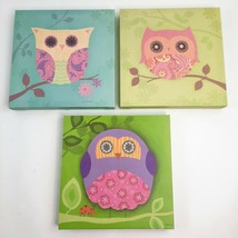 Owl Wall Art Canvas Prints Nursery Childrens Kids Baby Colorful 11.5&quot; x 11.5&quot; - £30.54 GBP