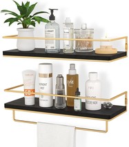 ZGO Floating Shelves Grey, Wall Mounted Storage Shelves with Golden Towel Rack - £8.04 GBP