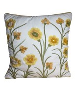 Pier 1 Imports Embroidered Floral Throw Pillow Zipper Yellow Green Flowe... - $26.00