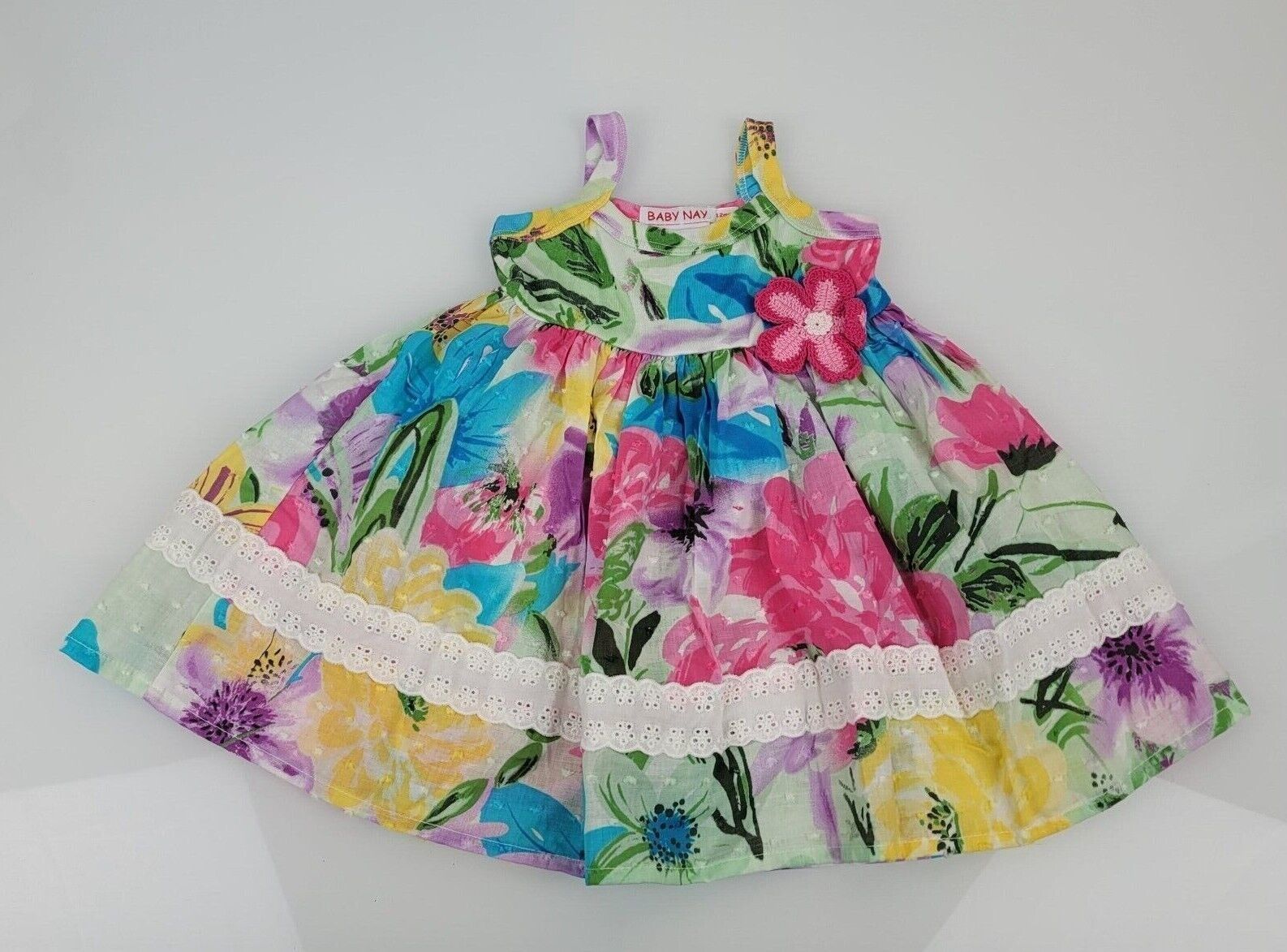 Baby Girl Watercolor Colorful Floral Party Dress Easter Church Birthday 12 m NAY - $19.80