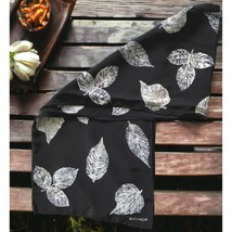 Vintage Black Echo Scarf Fall Leaves Autumn Leaf Print Oblong 48x10 Rayon - £15.89 GBP