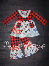 NEW Boutique Christmas Moose Tunic Pocket Dress &amp; Bell Pants Girls Outfi... - £12.58 GBP