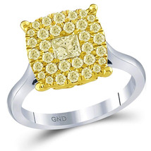 14kt Two-tone Gold Princess Yellow Diamond Bridal Wedding Ring - £1,442.48 GBP