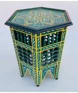 Moroccan Moorish Hexagonal green Hand-Painted Side Table - $450.00