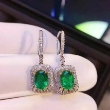 4Ct Oval Simulated Green Emerald Drop &amp; Dangle Earrings 14K White Gold Plated - £45.39 GBP