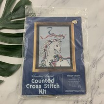 Candamar Designs Vintage Counted Cross Stitch Kit Ribbon Unicorn Floral ... - $34.64