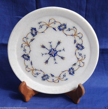 8&quot; Decorative White Marble Plate Semi Precious Gems Inlay Marquetry Home... - £135.44 GBP
