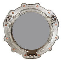 Polished Aluminum Nautical Marine Round Ship Porthole Folding Wall Mirror 14.5&quot;D - £95.89 GBP