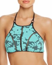 Nanette Lepore Floral Embossed Jacquard High Neck Bikini Top, Jade, M - $12.15