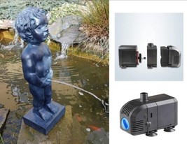 Classic Belgian Boy Design Pond Spitter Statue in Black, Water Feature with Pump - £126.28 GBP