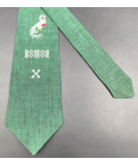 c1940s Handmade White Embroidered Rooster X Green Tie 4&quot; Wide 56&quot; Long USA - $23.19