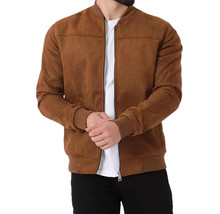 Soft Suede Leather Biker Men&#39;s Jacket Brown Genuine Handmade Lambskin Mo... - $3,472.63 MXN+