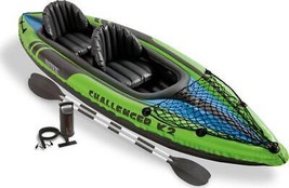 Inflatable Kayak 2-Person Accessory Kit Oars Pump River Lake Raft Backrest Green - £147.82 GBP