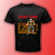 Lucky Luke American Old West Cowboy Shoot Fast Black T-Shirt Size S-3XL - £13.70 GBP+
