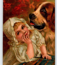 St Bernard Dog With Small Girl Postcard Amazing Details Antique Germany ... - $17.81