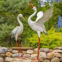 Zaer Ltd. Pair of 2 44.5&quot; Tall Metal Great White Heron Garden Figurines - £219.67 GBP