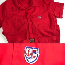 Vtg Red Workwear Coveralls Nautical Retro 60s 70&#39;s Short slv L fishing boating - £47.41 GBP
