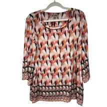 JM Collection Embellished Scoop Neck Tunic Top Mosaic 3/4 Sleeves Women Size M - £7.97 GBP