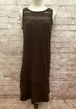 J Jill Petite MP Brown Sleeveless Dress Crochet Cotton Modal Stretch Pockets NEW - £40.56 GBP