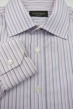 GORGEOUS Canali Pale Lavender and Dark Blue Dress Shirt 16.5x36 Made in Italy - £56.48 GBP