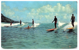 Waikiki Surfers Riding the Waves in Hawaii Postcard 1957 - £13.35 GBP