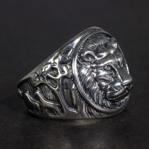 Solid 925 Sterling Silver Mens Lion Ring Vintage Steampunk Retro Biker Rings For - £39.66 GBP