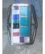 Vintage Zuni turquoise ring long Riatone coral MOP Onyx Inlay sterling s... - $2,909.95 MXN