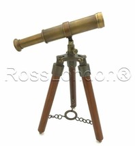 Antique / Vintage Solid Brass Telescope with wooden Tripod-High Quality lens - £47.46 GBP