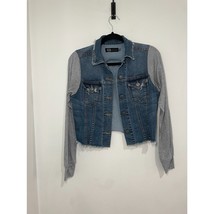 JET John Eshaya Denim Fray Jacket Grey Cotton Sleeves Country Cowboy Y2K... - $39.63