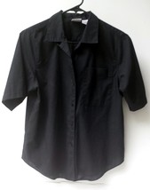 Picket and Post Button Up Shirt Black Short Sleeve Womens Petite 10 Fron... - $14.84