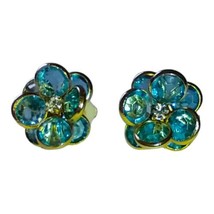 Austrian Crystal Bezel Set Flower Earrings Icy Blue Gold Tone Clip On Es... - $22.76