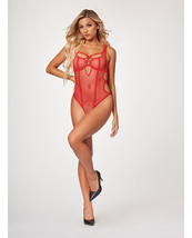 Fishnet Strappy High Cut Leg Teddy Red Sm - $23.93