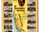 Mappa Di California Missioni California Ca Unp Lino Cartolina - $7.13