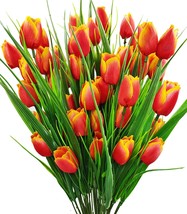 The Guagb 8 Bundles Outdoor Artificial Tulips Fake Flowers Uv Resistant Faux - £26.72 GBP