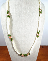 Vintage Awesome Faux Rice Pearl ,pink and green beads 22&quot; Necklace - £14.33 GBP