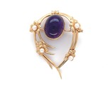 18k Yellow Gold Swedish Amethyst and Seed Pearl Flower Pin Jewelry (#J6250) - $1,019.70