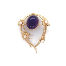 18k Yellow Gold Swedish Amethyst and Seed Pearl Flower Pin Jewelry (#J6250) - £806.53 GBP