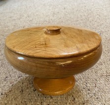 Myrtle wood compote with lid and origional lable. VTG &#39;50s USA made - £26.96 GBP