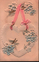Vintage Valentine Postcard Embossed Heart With Ribbon - $7.99