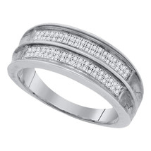 Sterling Silver Mens Round Pave-set Diamond Wedding Band Ring 1/4 Cttw - $1,460.17 MXN