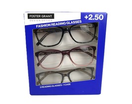 Foster Grant +2.50 Fashion Reading Glasses 3-Pack UVA-UVB Lens Protection - £17.99 GBP