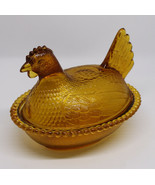 Vintage AMBER Indiana Glass Nesting Hen Covered Candy Dish Trinket Box MCM - £29.77 GBP