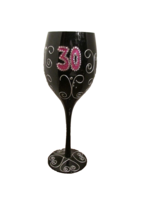 black wine glass for that '30' occasion, glass w/silver deco 9" tall (E ... - $5.40