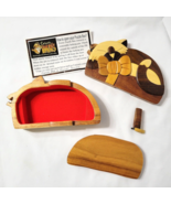 Sleeping Kitten CARVER DANS Cat Solid Wood Puzzle Trinket Box Lined Vietnam - $584.77 MXN