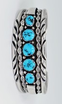 Vicki Orr Vintage Kingman Turquoise 5 Stone Sterling Silver Cuff - £555.55 GBP